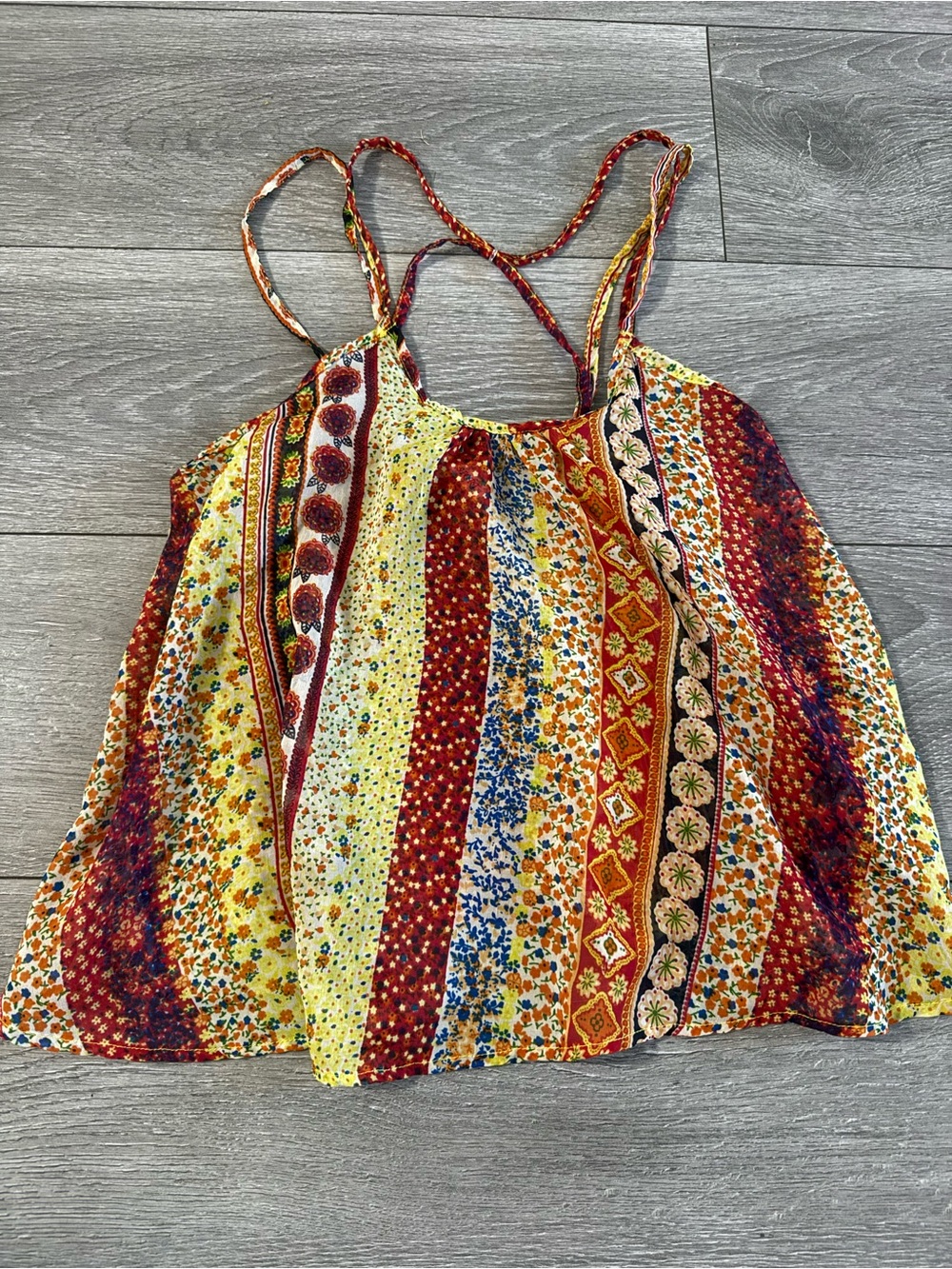 Passport Multicolor Striped Floral Spaghetti Strap Camisole